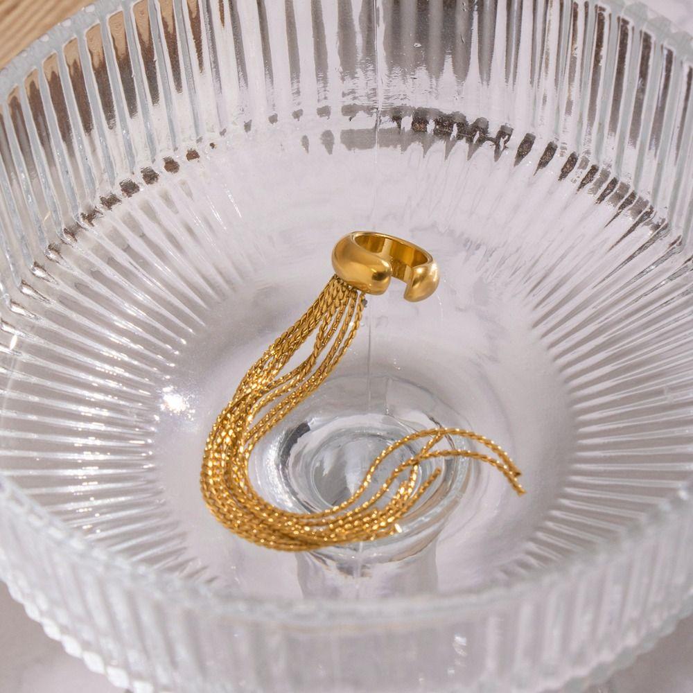 18K Gold C-shaped Ear Clip Stainless Steel Tassel Earrings Punk Gold Jewelry Travel