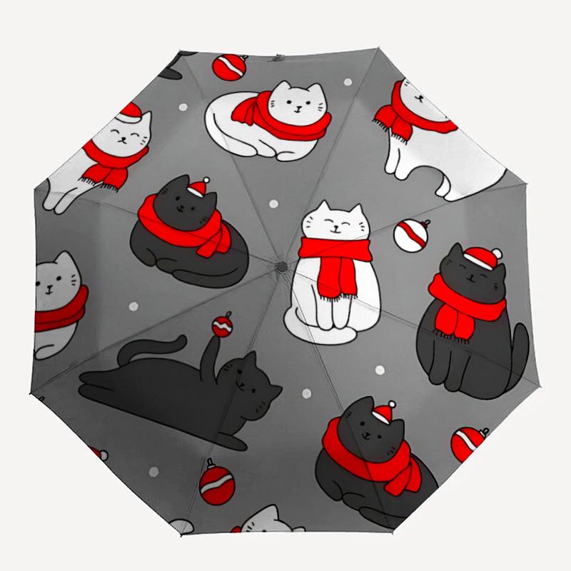 

1pc Christmas Cats Automatic Open/close Umbrella, 8-Rib sturdy structure, Portable Travel Umbrella, Parties, Everyday Use, Outdoor Accessory