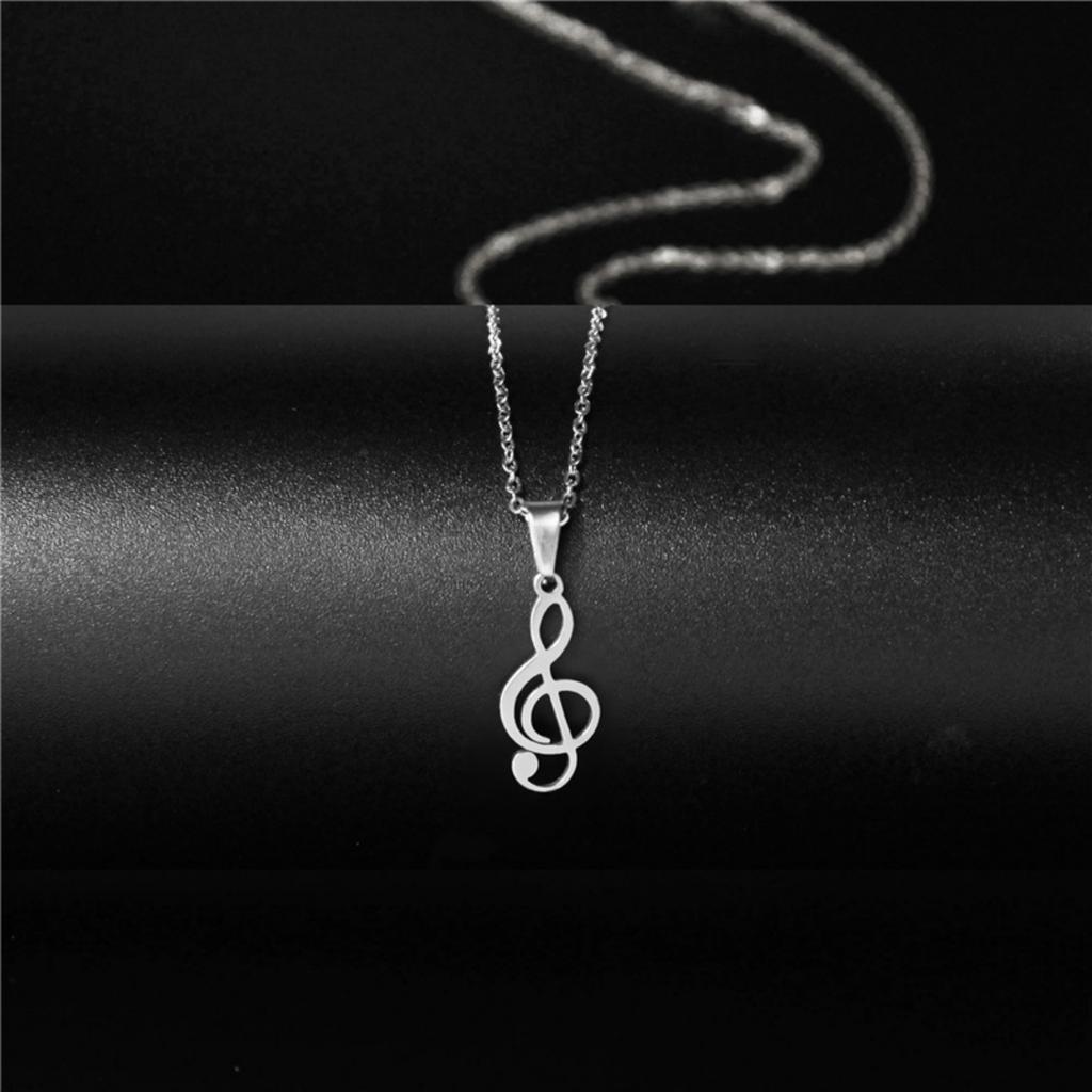 Stainless Steel Musical Notation Shaped Pendant Necklace For Women Men Fashion Classic Silver Color Music Symbol Choker Jewelry