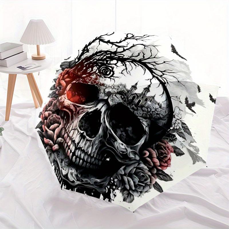 

1pc Dark Rose Skull Automatic Opening and Closing Umbrella - Lightweight 3-Fold Design, Suitable for Fans, Travel, Daily Use, Interesting Shape,