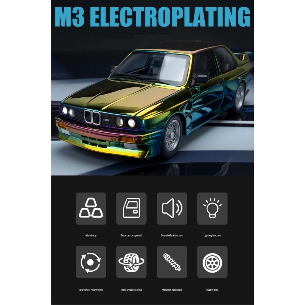 1/24 BMW M3 E30 GALVANIZZATO Modello in Lega Modello di Auto in Lega Suono e Luci Pull Back Giocattolo per Bambini Collezionabili Regalo di Compleanno
