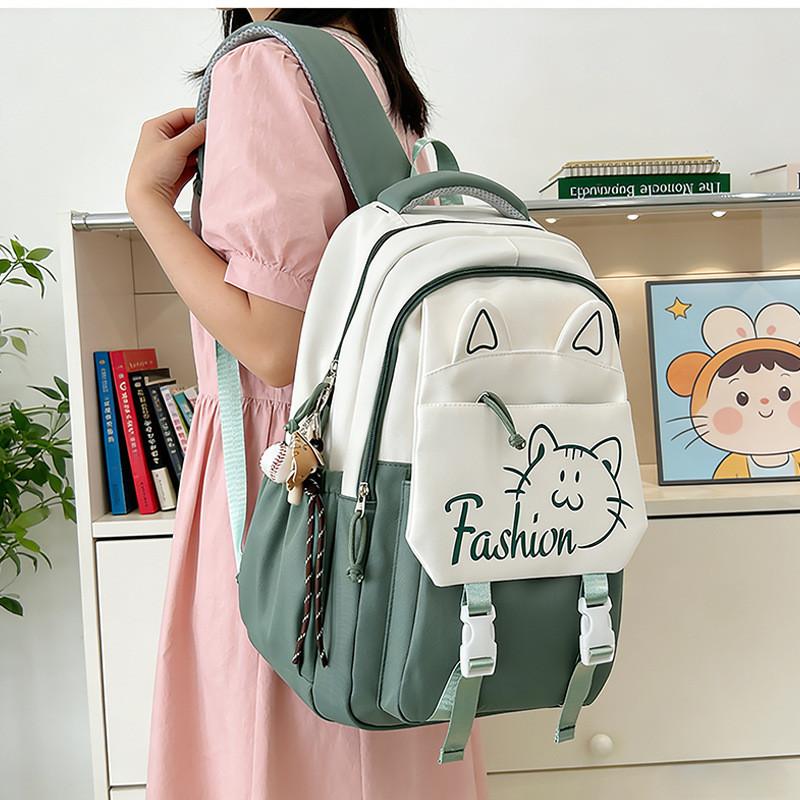 Süßer Katzen-Schülerrucksack für Mädchen aus atmungsaktivem Nylonmaterial für den Schulgebrauch