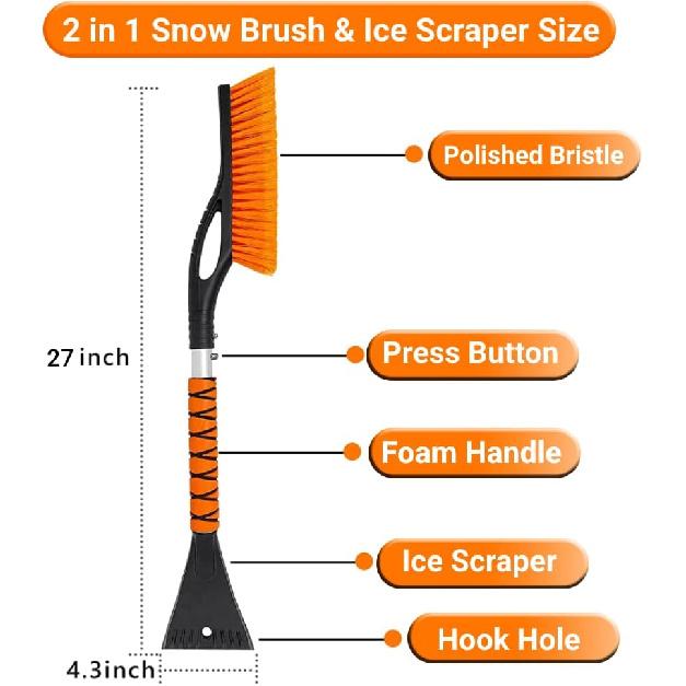 27" Schneebürste und Eiskratzer für Auto-Windschutzscheiben, Autozubehör für Männer Abnehmbare Schnee-Eiskratzer mit ergonomischem Schaumstoffgriff für Autos, LKW, SUVs