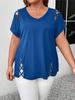 2026 Plus Size V-Neck Cross Strap Hollow Short Sleeve Women's T-shirt