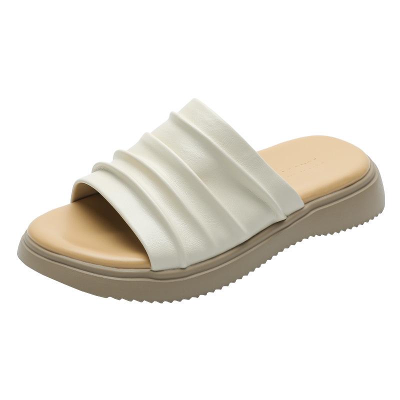 Spot!! Slack Flat-bottomed Slippers Women's Summer New Bangkok Mop Casual Summer Outer Wear Pleated One-word Mop