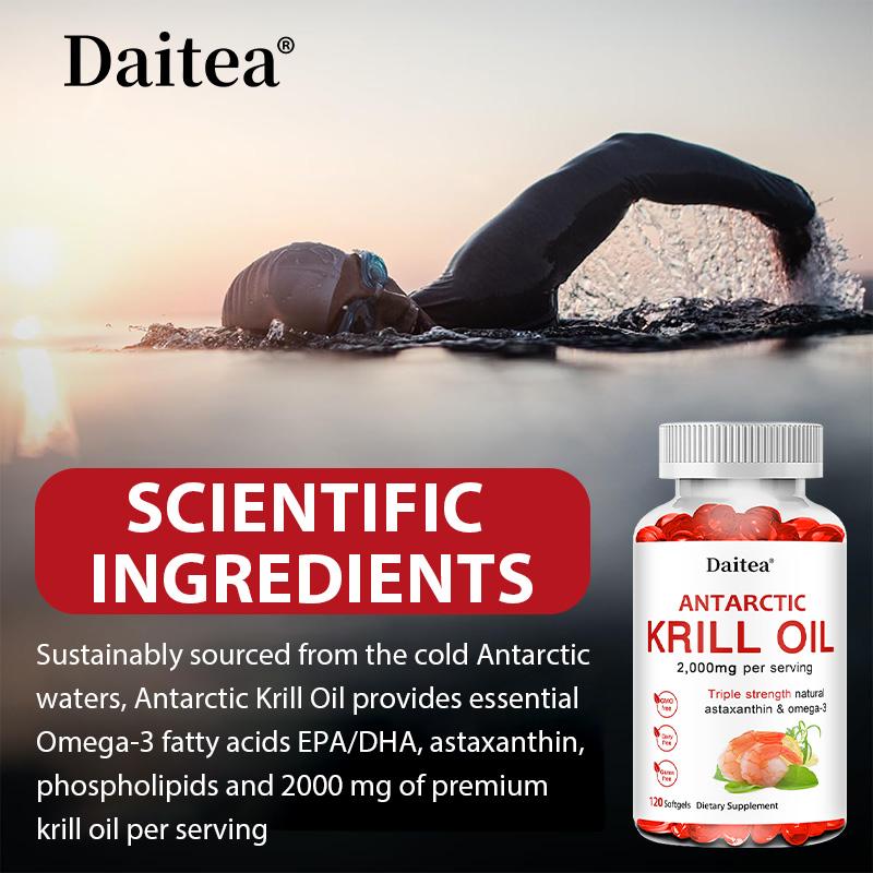 Olio di Krill Antartico Premium 2000mg Softgel con Astaxantina e Omega-3 per il Supporto Cardiovascolare e Articolare 120 Capsule