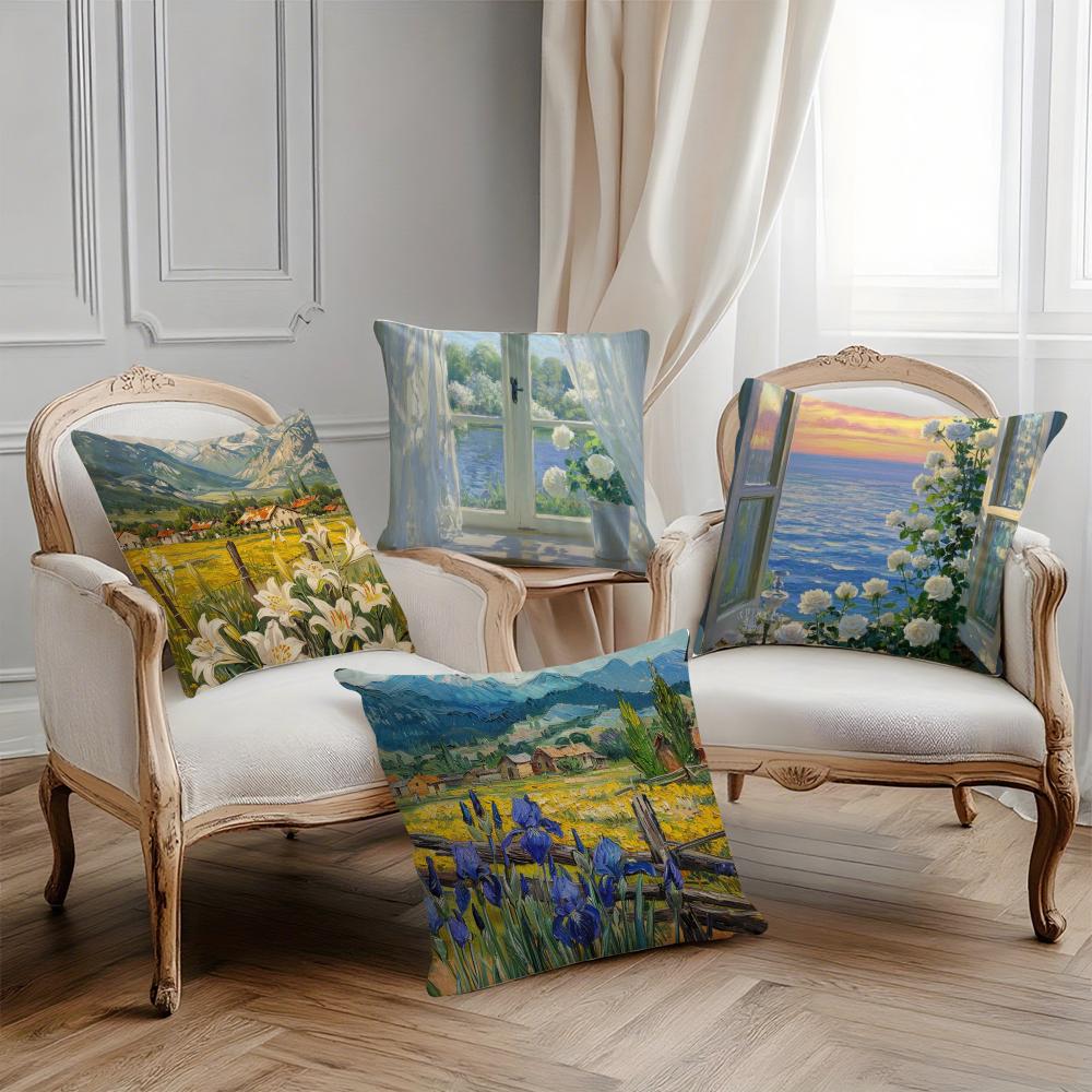 Beautiful Warm Landscape Paintings Pillow Case Printing Pillowcase Living Room Sofa Cushion Cover Bedroom Room Decor