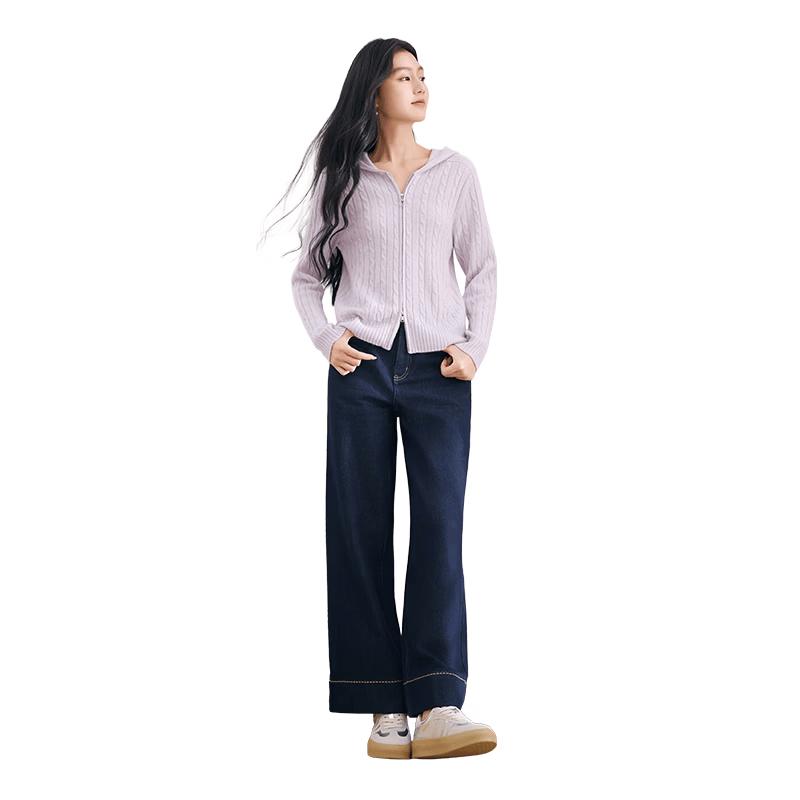 Women s Pure Wool Seamless Hooded Zip Cardigan S
