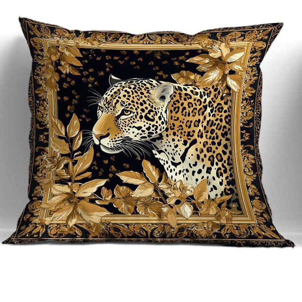 Housses de coussin décoratives imprimé léopard et cadre doré: Housse de coussin de canapé au design artistique exquis Décoration de pièce de maison Peach skin 18*18(CM)-1Pcs