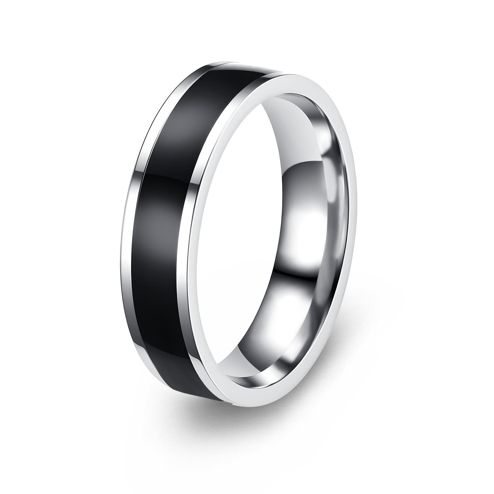 

Black White Plated Titanium Steel Couple Rings 6mm Drip Oil Design Simple Elegant Matching no. 6