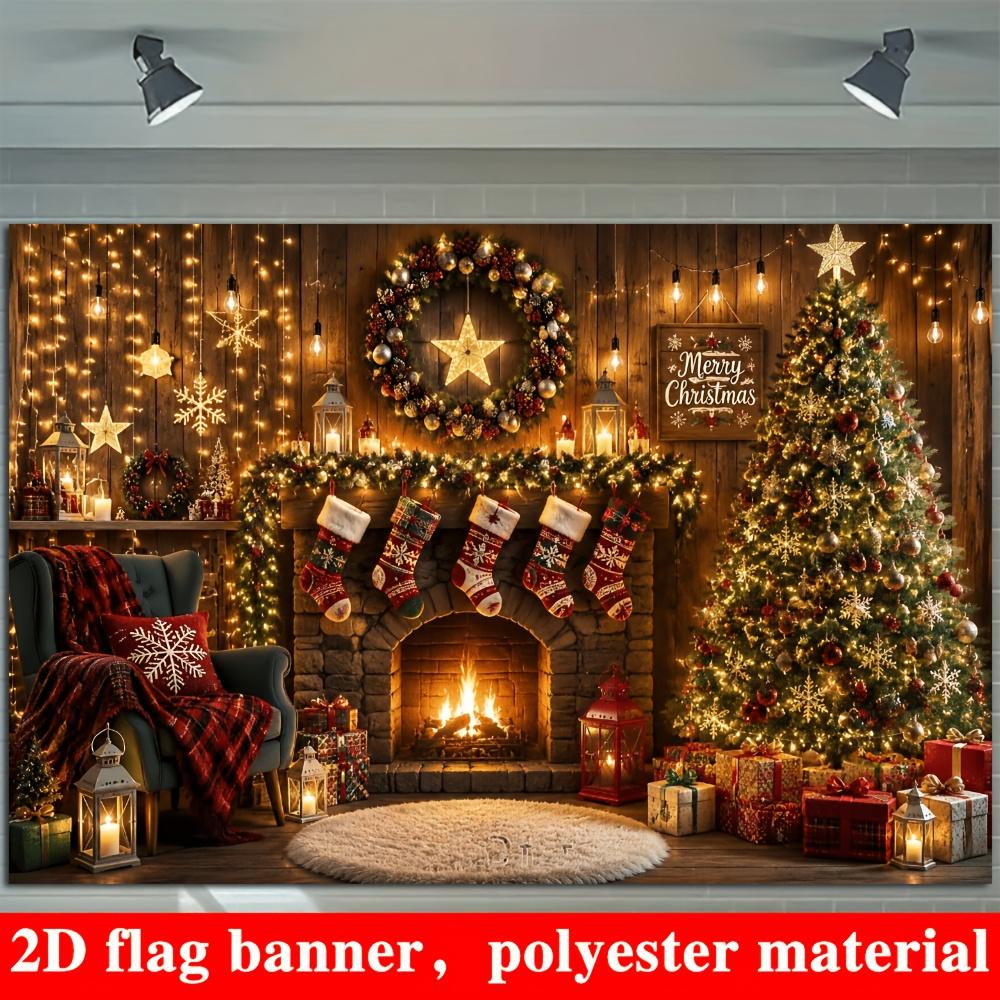 1Pcs Christmas Fireplace Decorated Tree Stockings Decoration Background Xmas Backdrop Decorations For Photo Studio Booth Party