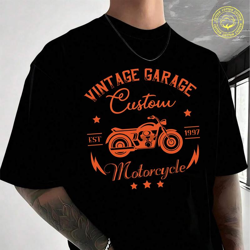 Vintage Garage Motorcycle Men's Cotton T-Shirt Moto Casual O-neck Short Sleeve Summer Streetwea