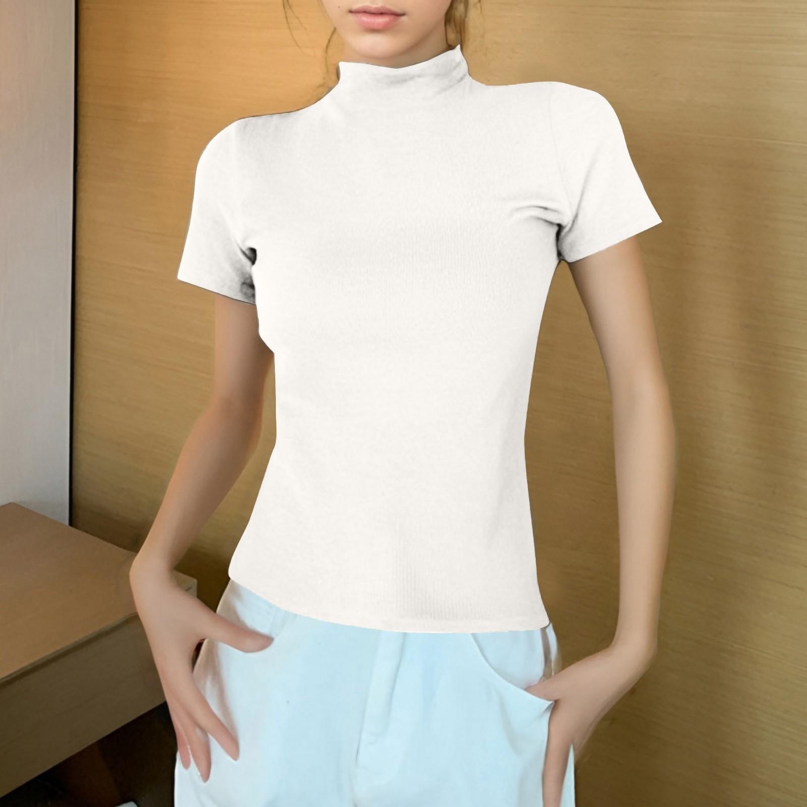 

Женская футболка с полувысоким воротом и узкими короткими рукавами на плечах XL белый