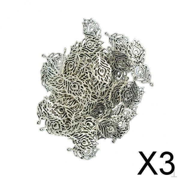 

3x50 шт. Подвески Тибетское серебро Филигрань Полые Перо павлина Изготовление украшений