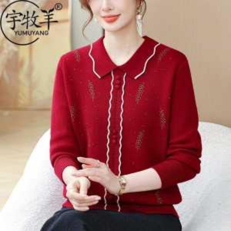 

Новый стиль Мама Плюс Бархатный Утолщенный Свитер с Лацканами Модная Женская Осень Зима Теплый Топ для Женщин Среднего Возраста L красный