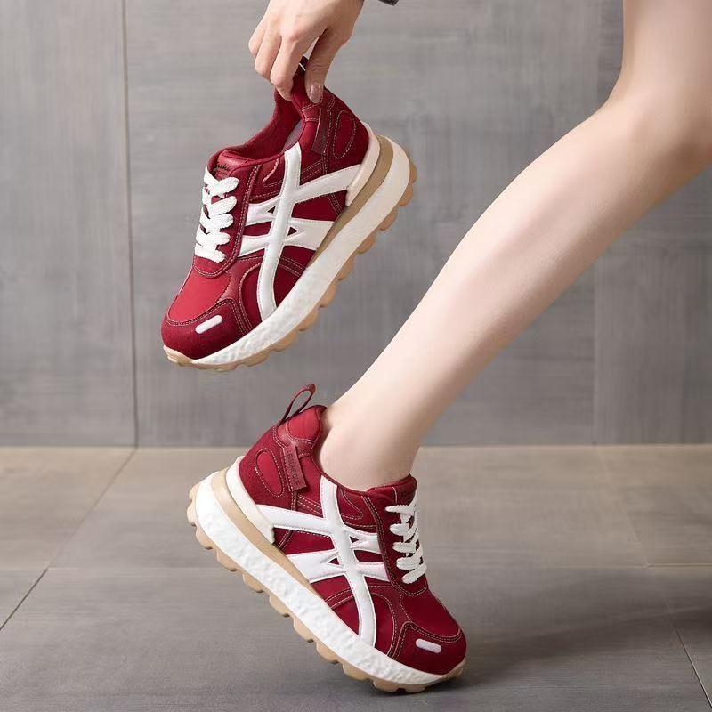 Faux Leather Forrest Gump Shoes Women's Thick-soled Inner Height Increase Small Women's Shoes 2025 Versatile Casual Sports Single Shoes Dad Shoes