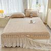 Warm Peach Velvet Clip Skirt Three-Piece Princess Style Lace Bedspread Thickened Short Plush Anti-Slip Mattress Protector Dream Bedding Set