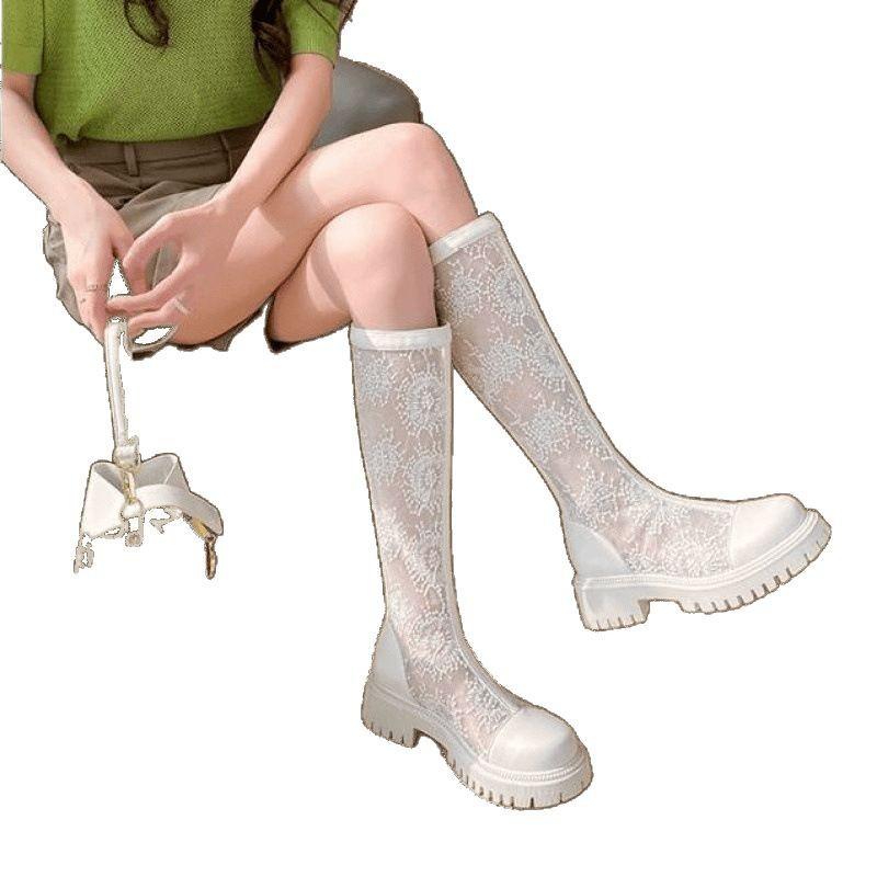 Martin boots women's summer net boots thin 2025 new mesh breathable white thick-soled versatile boots hollow cool boots