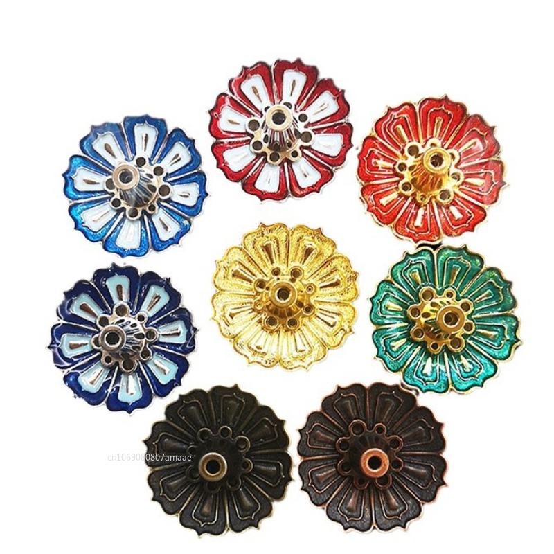 1PCS Lotus Alloy Incense Burner Stick Holder Home Buddhism Line Incense Plate Sandalwood Coil Base Temples Delicate Home Decor