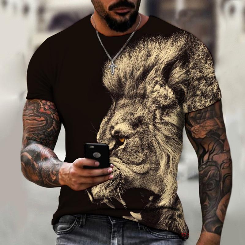 Men's Summer Animal Beast Lion King 3D Printing Oversized Breathable Top Street Personality Men's Loose O-Neck T-Shirt