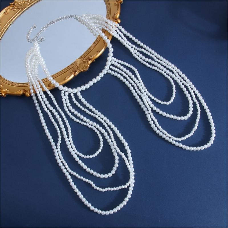 Contemporary Imitation Pearls Shoulder Jewelry for Women Body Chain Suitable for Enhancing Outfits At Various Event