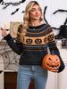Autumn Women's Sweater, Halloween Pumpkin Embroidery Vintage Polka Dot Long Sleeve Knitwear for Ladies
