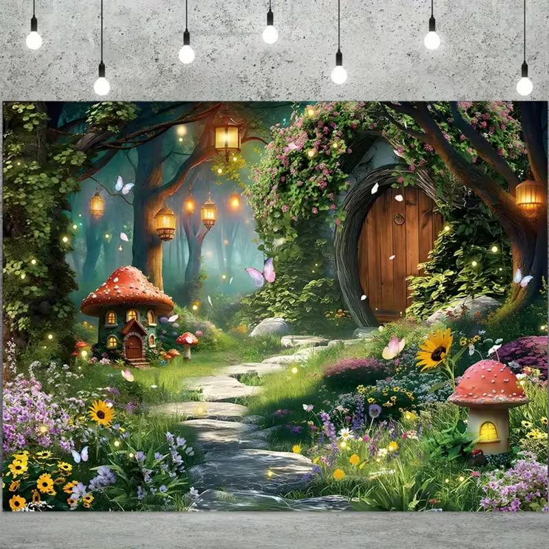 

2D Magical Forest Mushroom Cottage Photography Backdrop for Toddler Photoshoot 47.2x31.5inch/120*80cm
