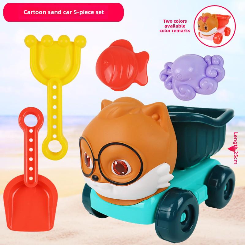 Strandspielzeug-Set für Kinder: Sandwerkzeuge, Sanduhr, Spielzeugauto und Eimer