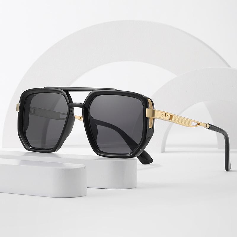 Fashion double beam glasses retro square sunglasses sunglasses men and women ins personalized street sunshades