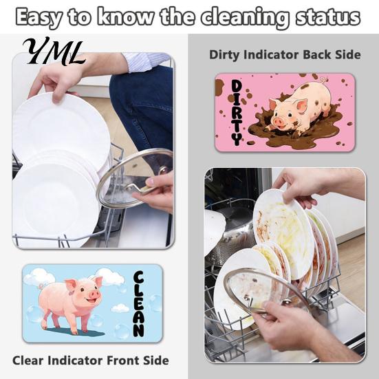 Removable Dishwasher Magnet Cartoon Animal Dirty Clean Magnet, Magnetic Indicator, Double-sided Dish Washing Machine Decoration Kitchen