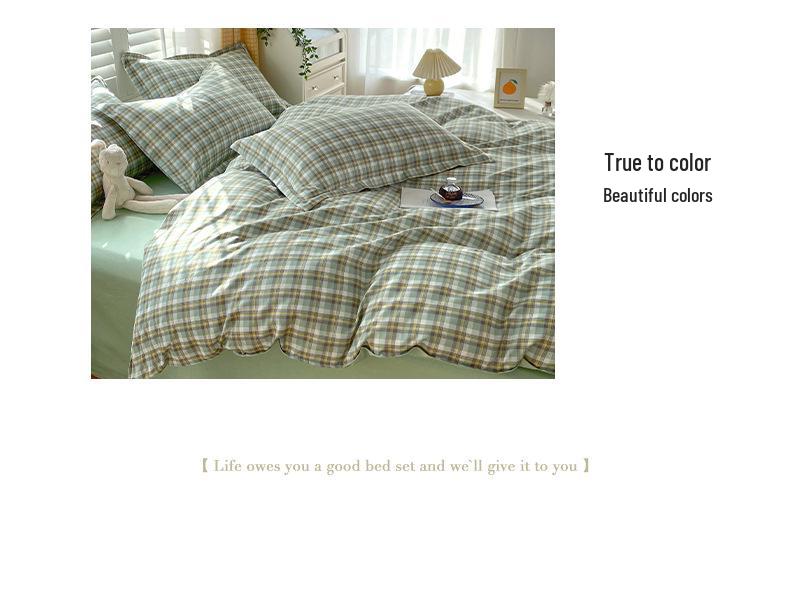 Brushed Cotton Plaid Bedding Set - Includes Duvet Cover, Bed Sheet, and Pillowcase