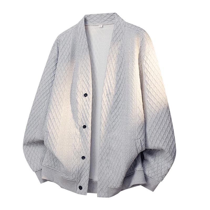 Men's Autumn Winter New V Neck Hoodie Cardigan Jacket Fashionable Loose Solid Color Minimalist Casual Versatile Top