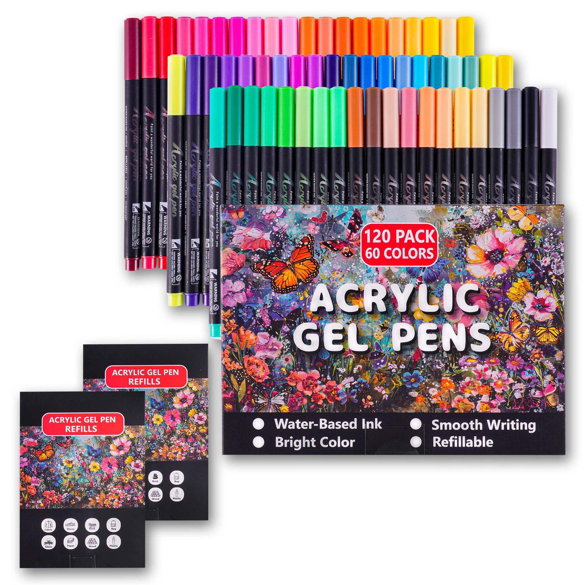 

60 Colors Acrylic Nail & Art Pens Set - 120 Pieces for DIY Crafts on Stone, Wood, and Glass