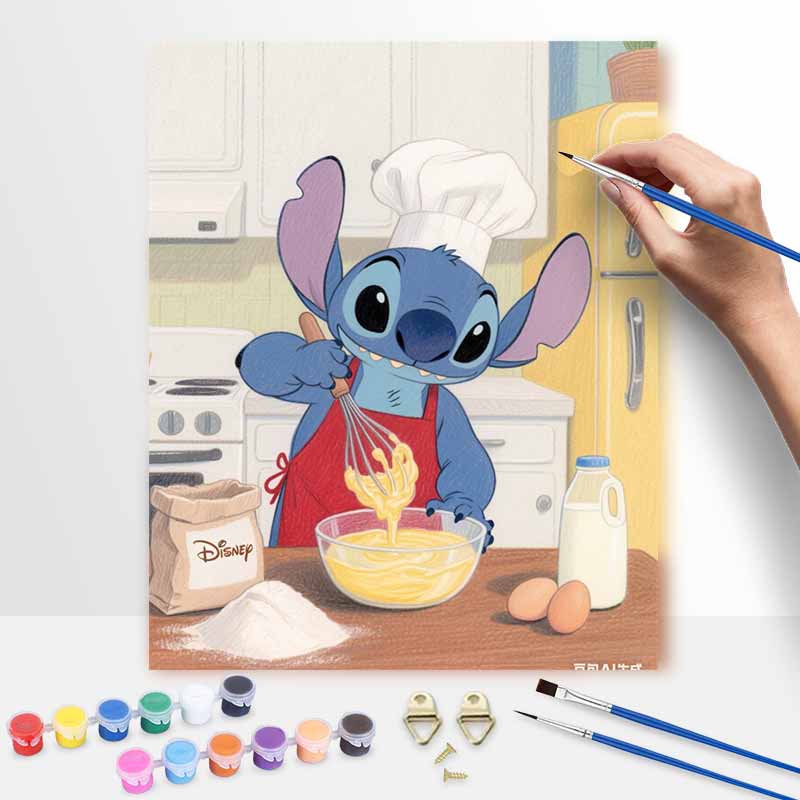 Disney Digital Oil Painting Art Kit Stitch Chef Baking Kitchen Hand Filled Home Decor