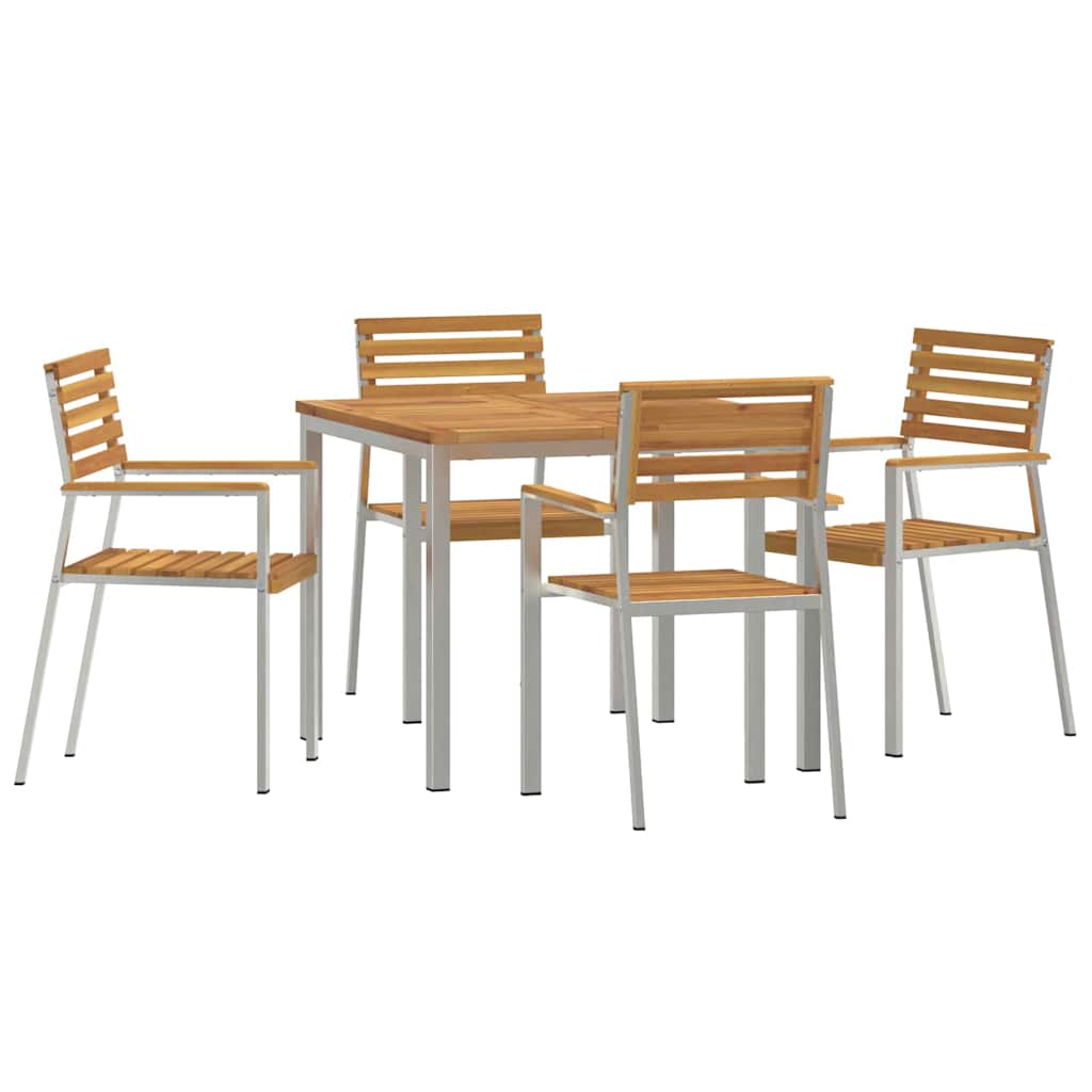 Garden Dining Set 5 Pcs Solid Acacia Wood and Stainless Steel