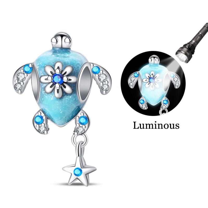 925 Silver Luminous Blue Ocean Series Octopus Starfish Charms Beads For Women Fit Bracelet DIY Jewelry Gifts