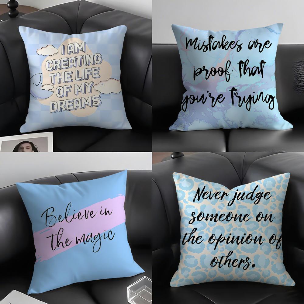 Encouraging Text Ins Cushion Cover Pillowcase Ultra Soft Skin Friendly Fabric Cloud Like Comfort & Concealed Zipper