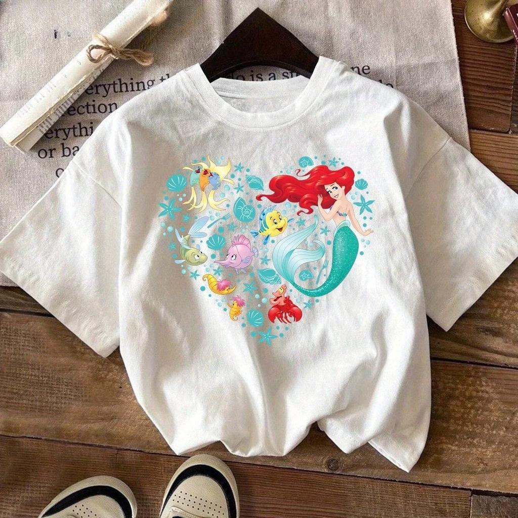 Summer Comfortable Loose Short Sleeve Kids Top Mermaid Girls Printed T-Shirt