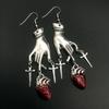 Exaggerate Gothic Demon Style Palm Blood Drop Heart Sword Pendant Dangle Earrings for Women Hallowmas Party Scary Jewelry Gift