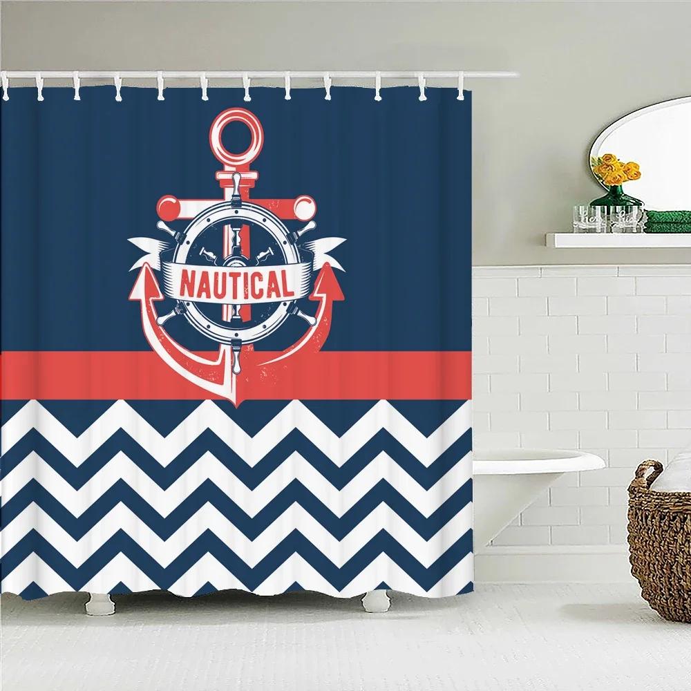 Waterproof Frabic Shower Curtains Nordic Style Mediterranean Nautical Anchor 3D Printed Bathroom Curtain Polyester Bath Curtain