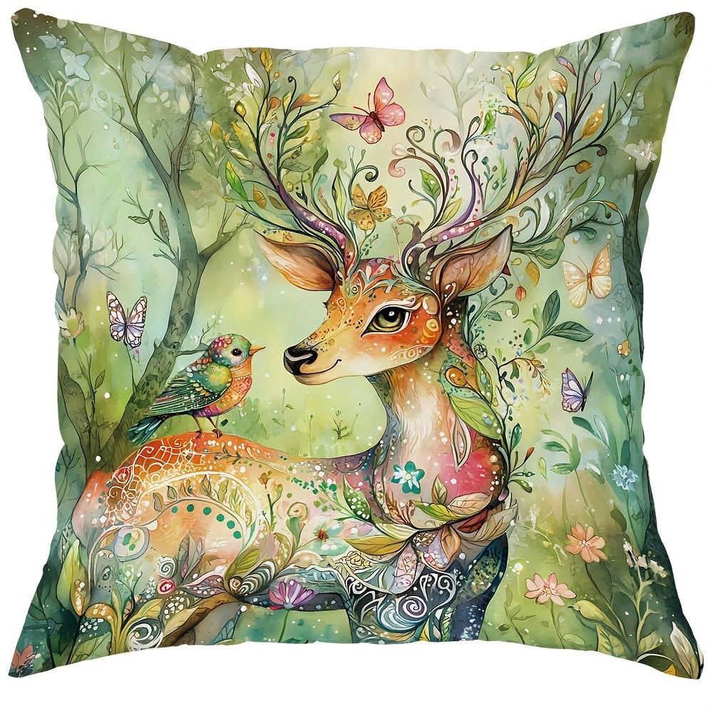 

1 шт. наволочка с изображением джунглей, цветов и животных, принт кролика, лисы, ежа, оленя, наволочка для диванной подушки, украшение для спальни 16x16Inch