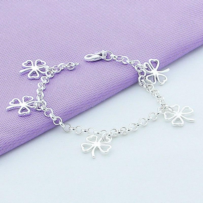 High Quality  Sterling  Bracelet Four Leaf Clover Bracelet 8 Inches For Women & Men Party Charm Jewelry Gifts