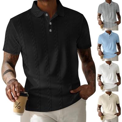 Men's Summer Solid Color Button Collar Short Sleeve Tops Men's Loose Sports Casual Tops