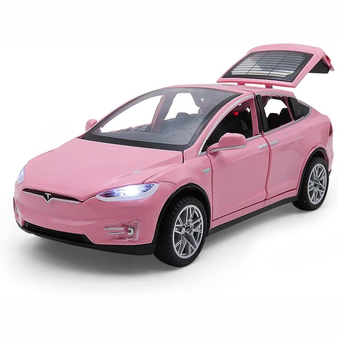 

Литая игрушечная машинка Model X, 1 шт.:32-масштабная игрушечная машина с откидным механизмом, модель X90 из сплава Tesla, открывание двери автомобиля из сплава с подсветкой и музыкой, детские игрушки 15x7x4.5cm розовый