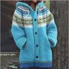 Damen Strickjacke mit Kapuze 3D Tierdruck Einreiher Langarm Mantel mit Taschen
