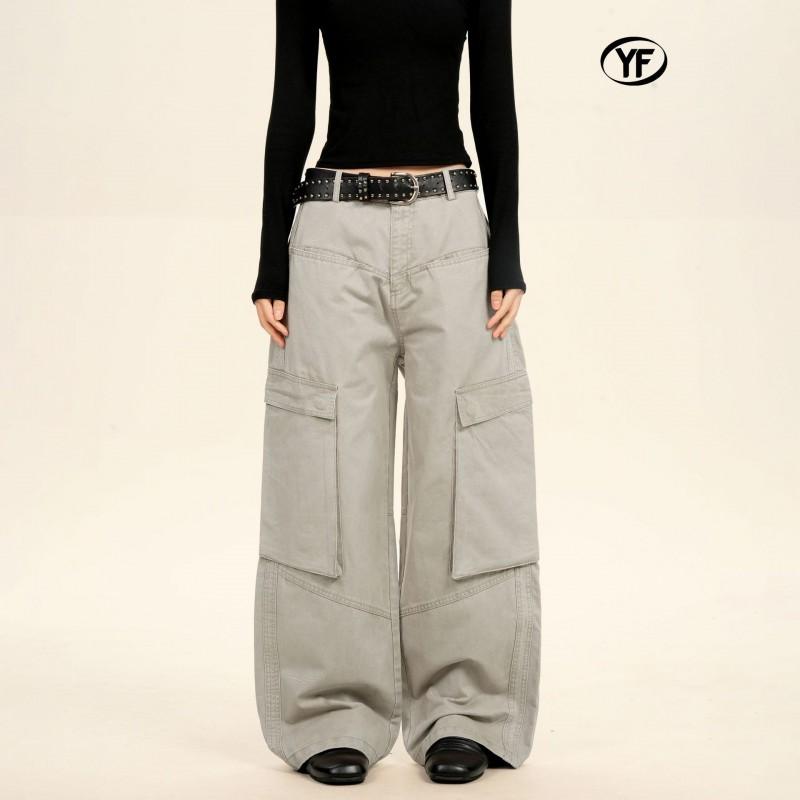 Men Women Vintage Cargo Pants Loose Fit Wide Leg Streetwear Casual Trousers