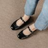 Single shoe clearance benefits 2025 Mary Jane shoes women's French retro square head one-word buckle white flat-bottomed small leather single shoes