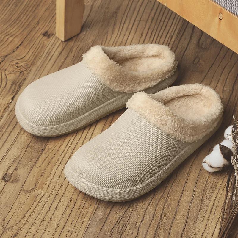 

Зимние теплые меховые мужские тапочки повседневные плюшевые зимние домашние тапочки водонепроницаемые домашние хлопковые туфли мужские меховые шлепанцы обувь 38-39 бежевый