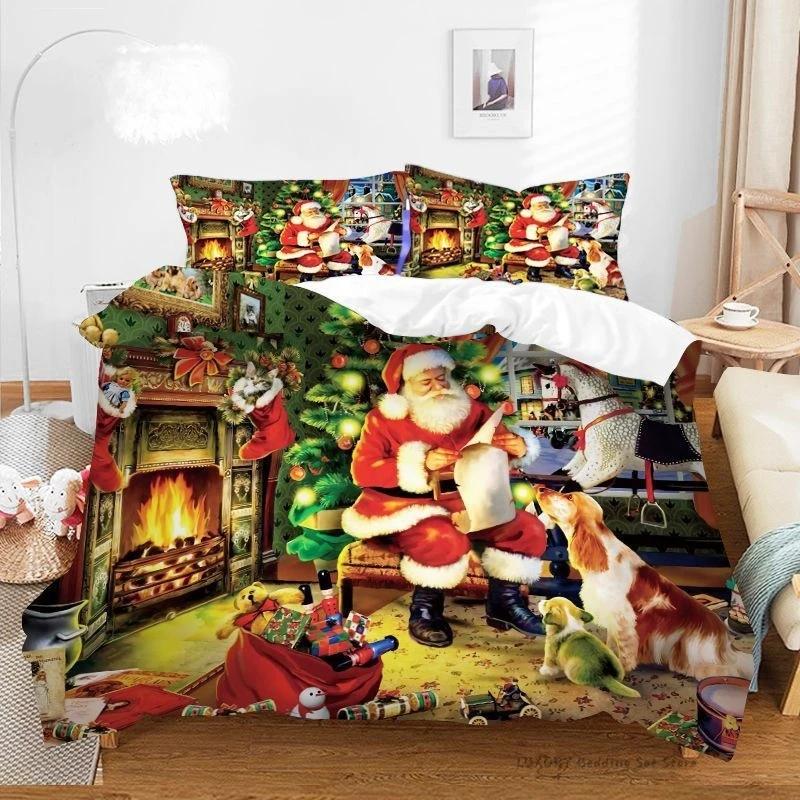 3Pc Duvet Cover Christmas Series Snowman Red Hat Gift Print Festive Bedding Set for Kids and Adults Single Double Queen 220x240