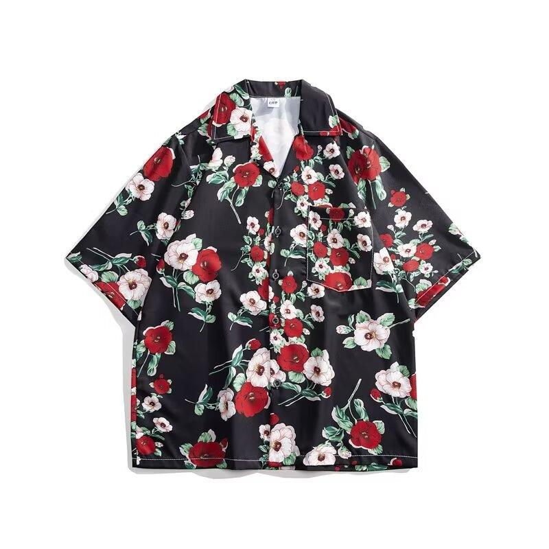 Beach style holiday floral shirt short-sleeved beach retro men's and women's summer sea